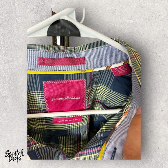 Tommy Bahama Men's XLT Blue Green Plaid Seersucker Island Modern Fit Shirt - Picture 2 of 3